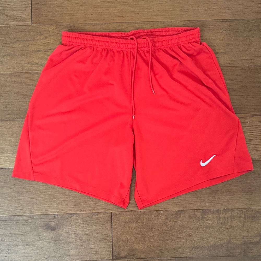 Nike Men's Bright Red Athletic Shorts with White Swoosh